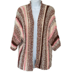 J. Jill Chunky Knit Cardigan Size MP Striped Boho Open Sweater Cozy NWT